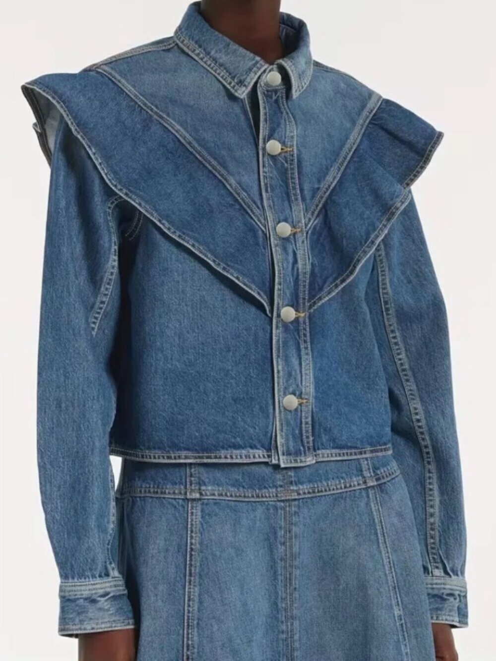 Ruffle Buttoned Denim Jacket